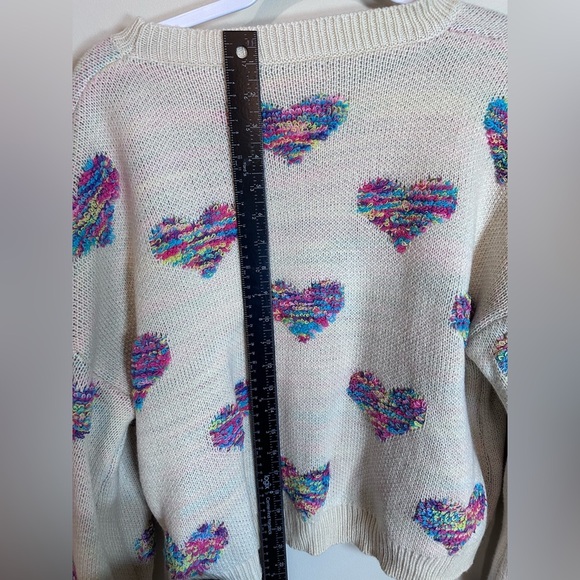 Women’s large no tag 80’s  lisa frank style yarn multi color hearts - Picture 4 of 4